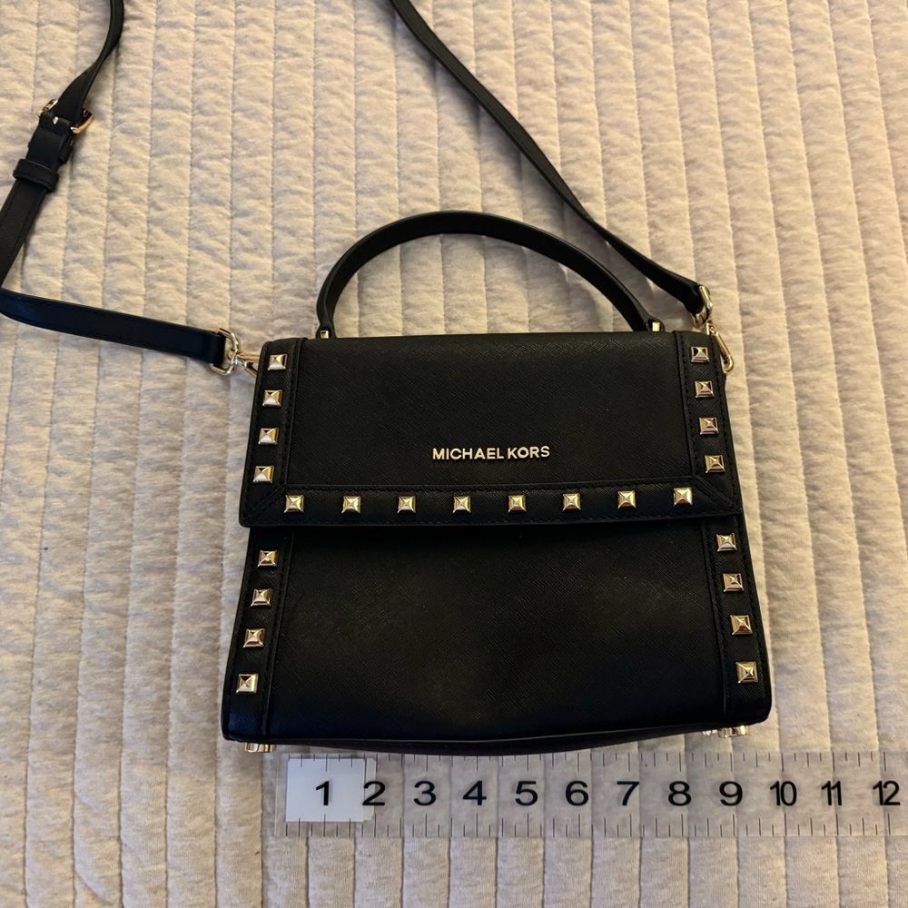 - NEW Michael Kors black and gold studded crossbody bag